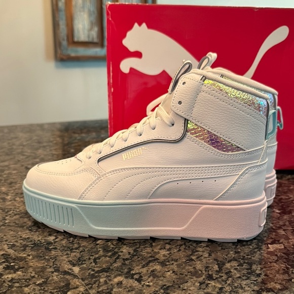 Puma Karmen Rebelle mid exotics White and Iridescent Platform Sneakers NWT 9 - Picture 5 of 15